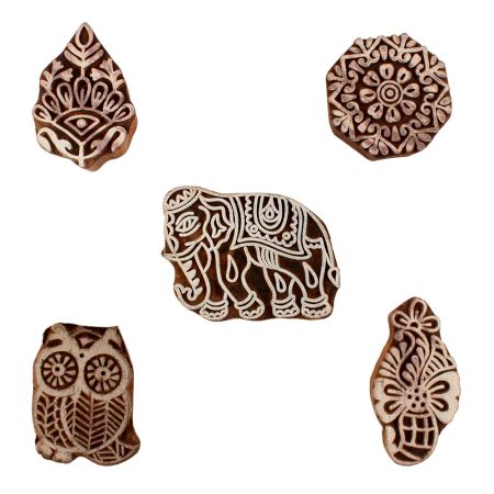 Set of 5 Piece New Mix Wooden Printing Blocks